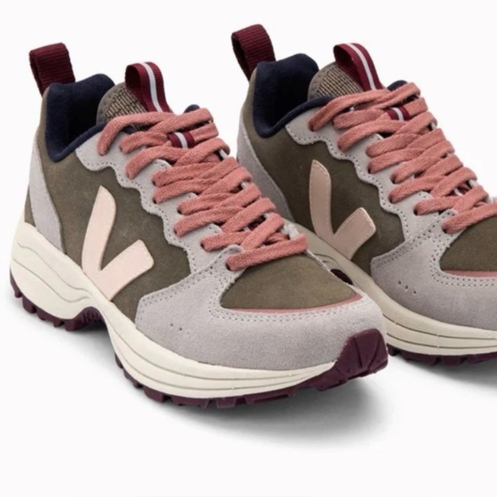 Veja Chunky Sneakers in Olive, Blush & Burgundy - EUC
